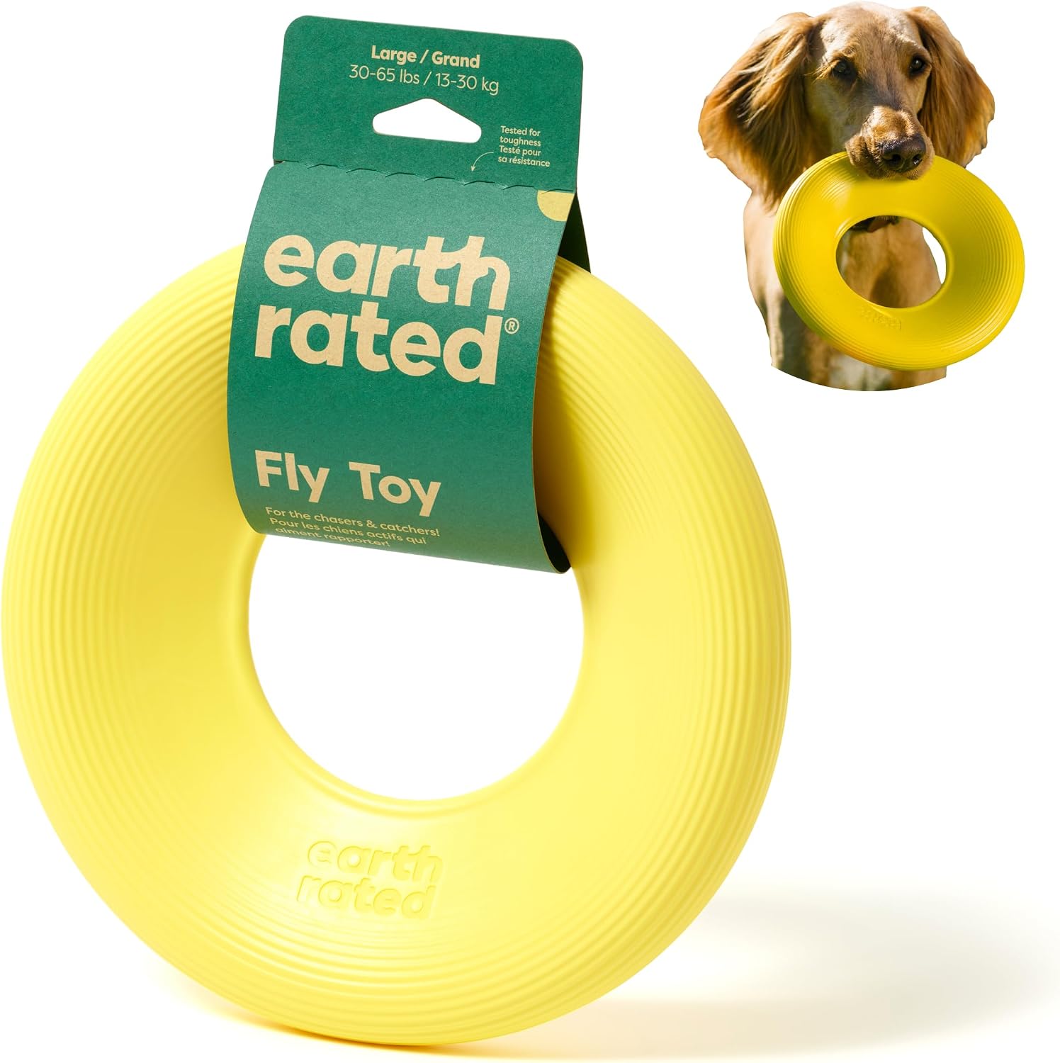 Earth Rated Fliegender Ring Hundespielzeug Wasserdicht Schwimmfaehig S-L Gelb