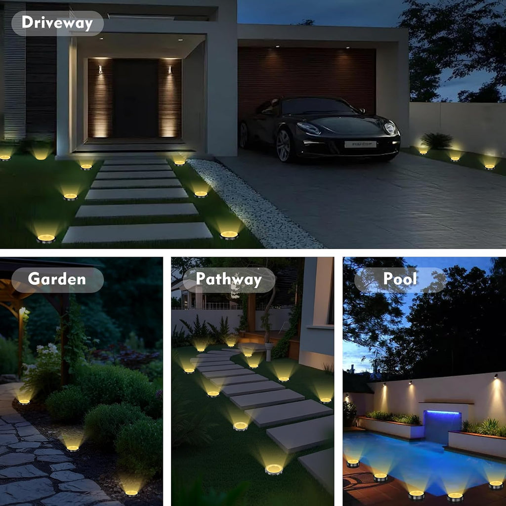 12er Solar Bodenleuchten Aussen 8 LED Warmweiss IP65 Edelstahl Kunststoff