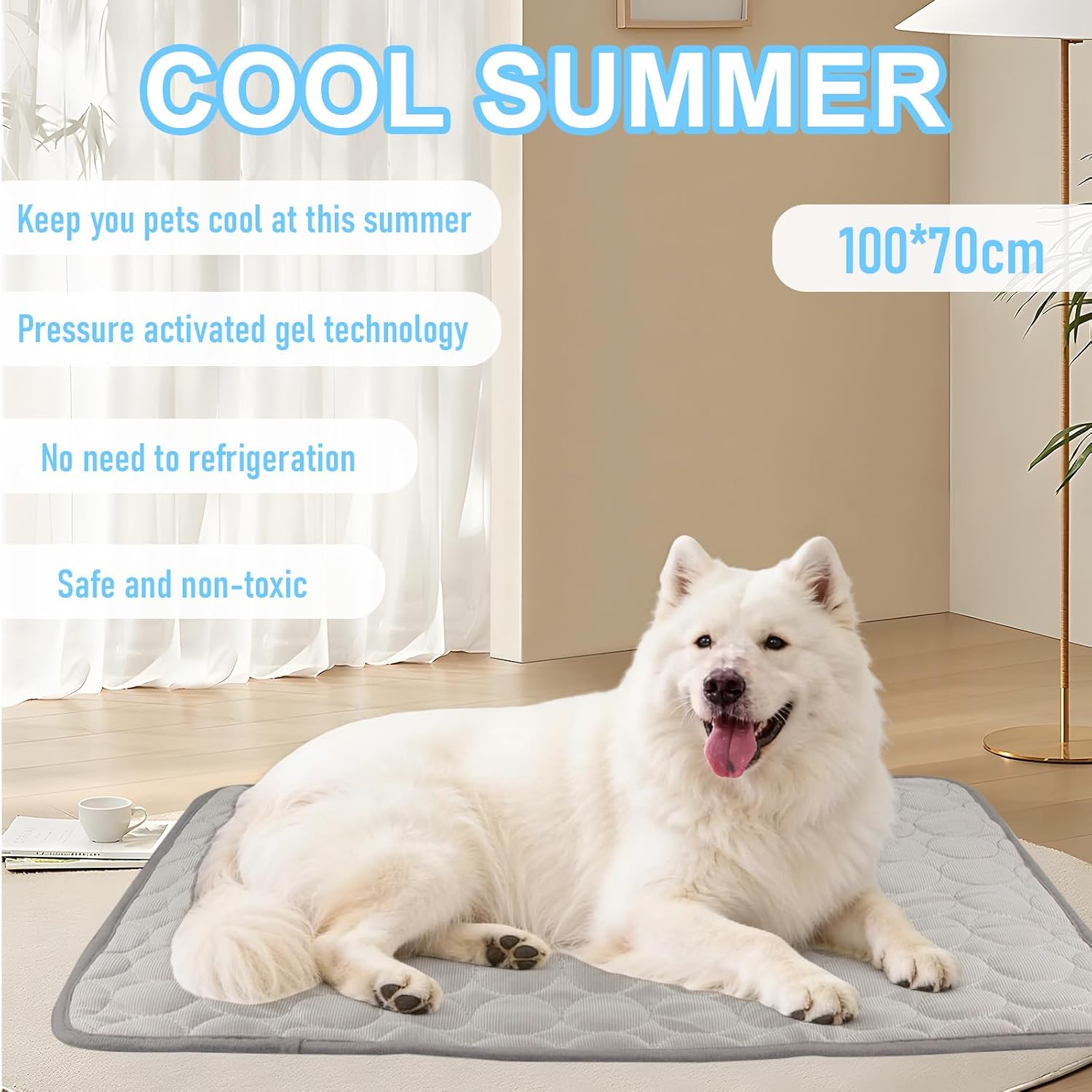 Kuehlmatte Hund XL 100x70 cm Grau - Kuehlkissen Haustier fuer Auto und Zuhause