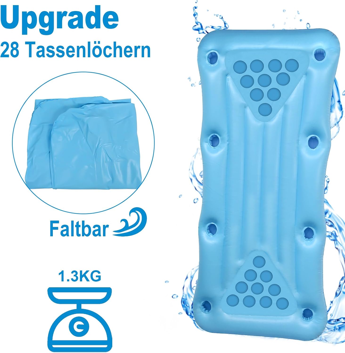 Faburo Luftmatratze 175x75x15 cm aufblasbar mit Getraenkehalter Pool Float