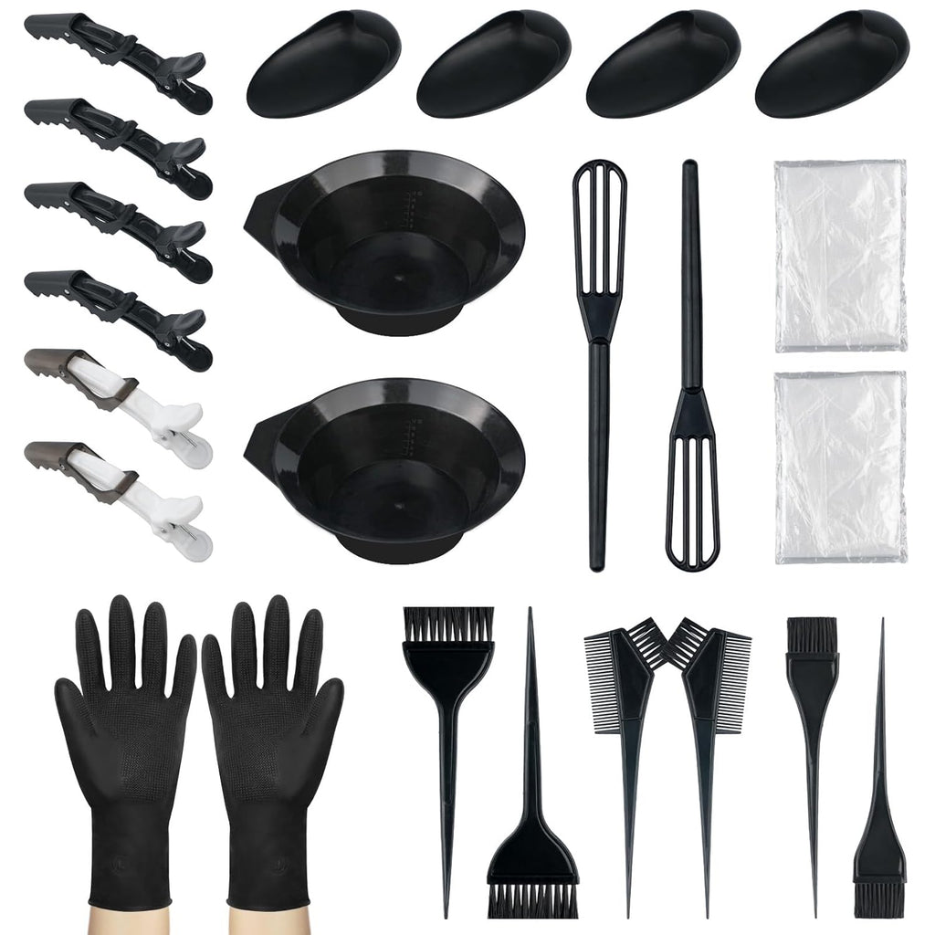 NEPAK Haarfaerbepinsel Set 24-teilig mit Schale und verschiedenen Pinseln