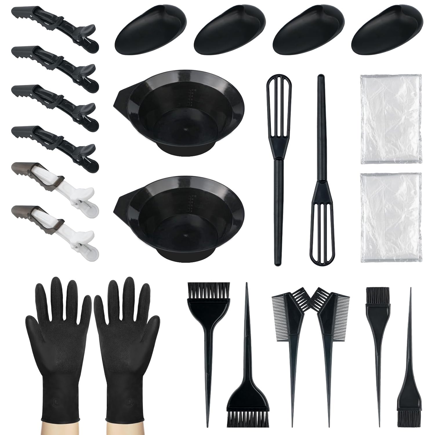 NEPAK Haarfaerbepinsel Set 24-teilig mit Schale und verschiedenen Pinseln