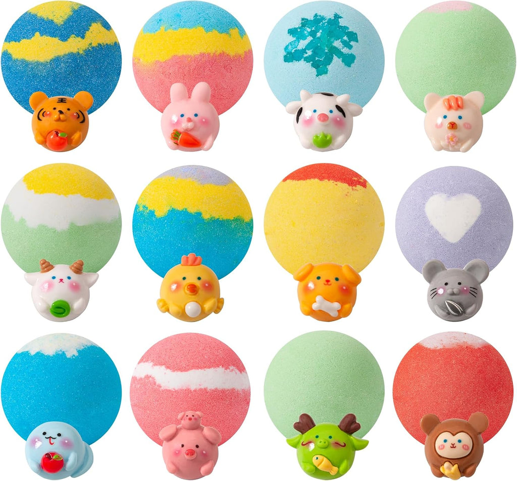 Badebomben Kinder 12er Set mit Ueberraschungsspielzeug Bio Badekugeln