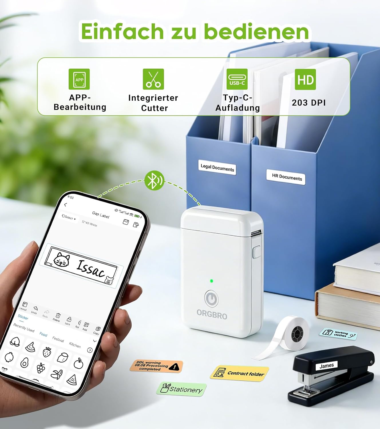 ORGBRO X1 Etikettendrucker Bluetooth Thermodrucker tragbar fuer iOS Android