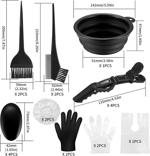 18-teiliges Haarfaerbepinsel Set mit Buerste, Kamm, Schale, Ohrschutz