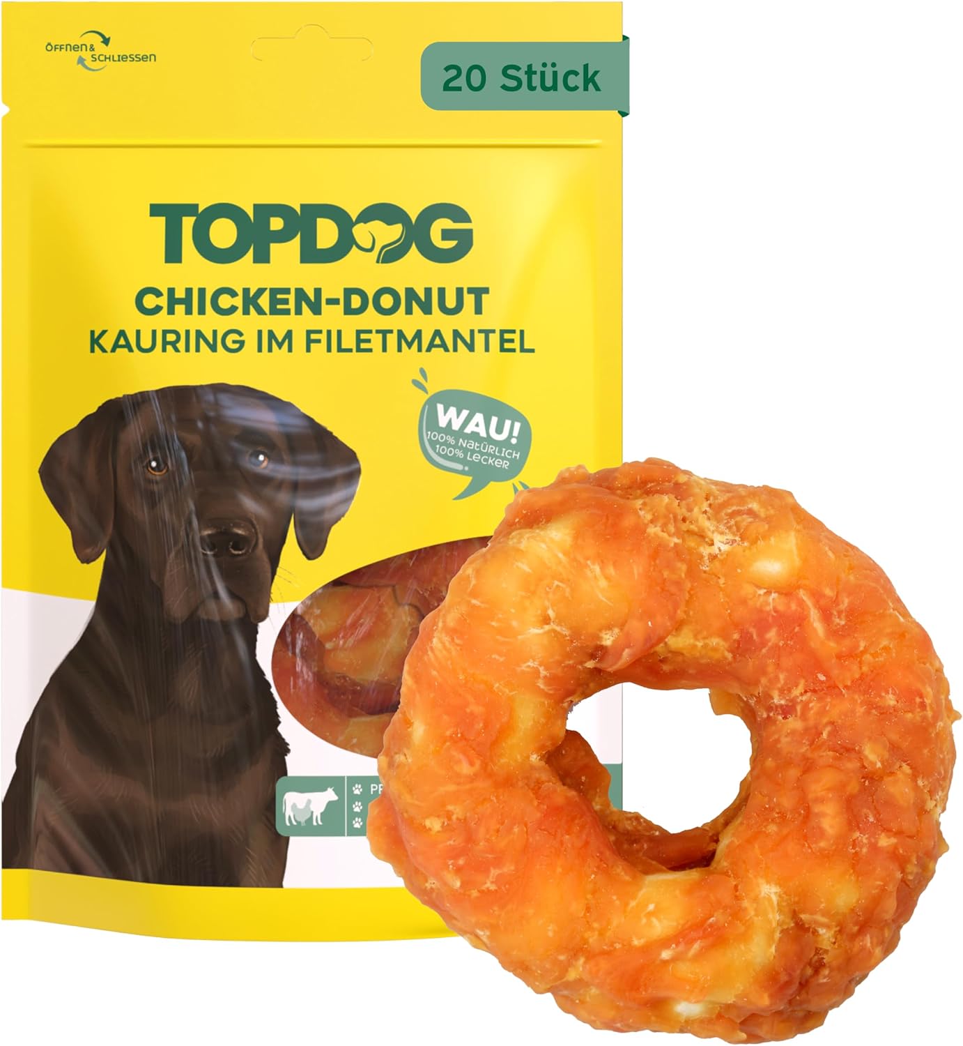 Topdog Chicken Donut Kausnacks für Hunde 10 Stück zuckerfrei zahnpflegend