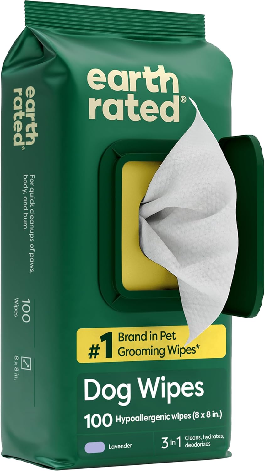 Earth Rated Hunde Feuchttuecher Lavendel 100 Stueck pflanzliche Pflegetuecher