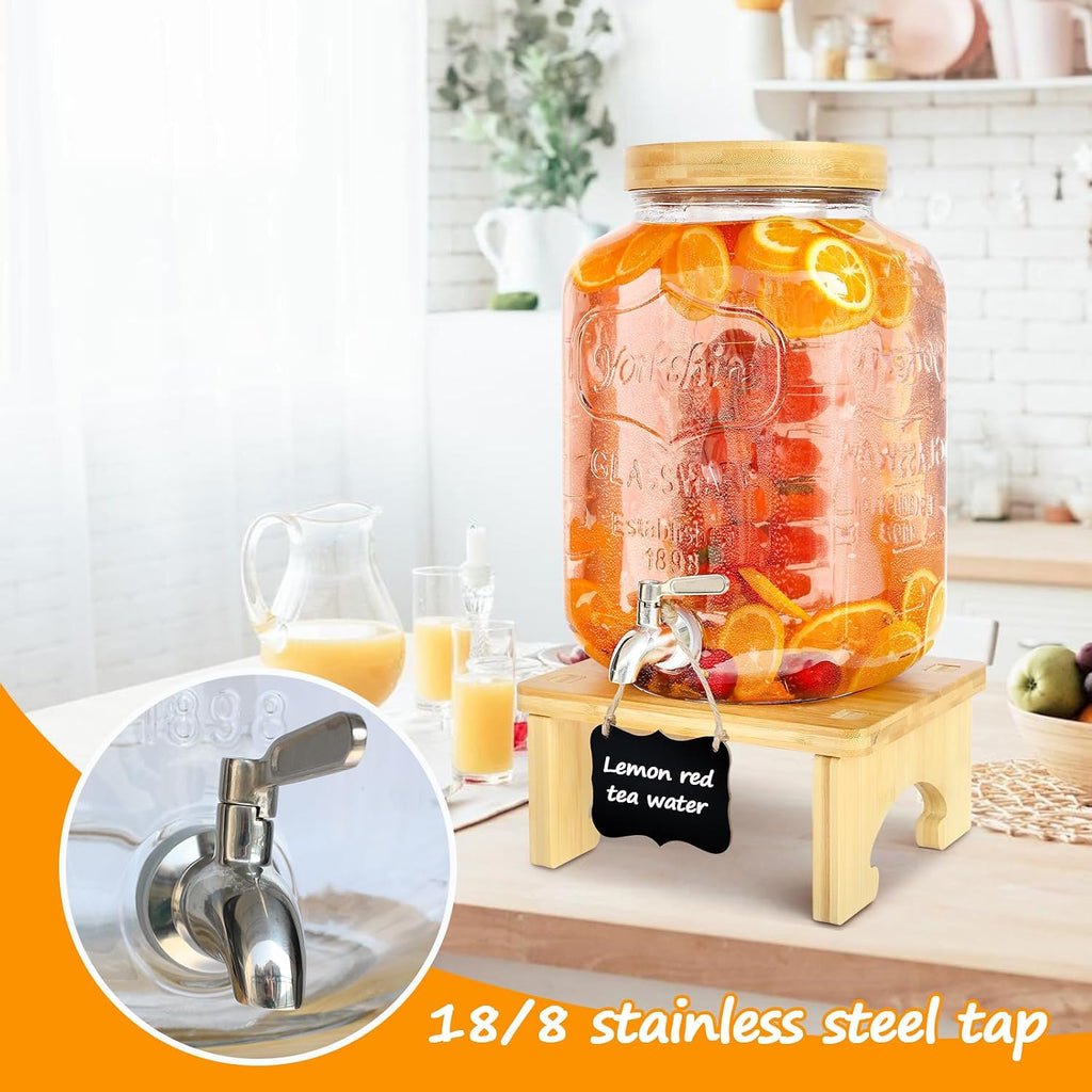 7,6 L Glas-Getraenkespender mit Edelstahl-Zapfhahn und Staender, 7,6L