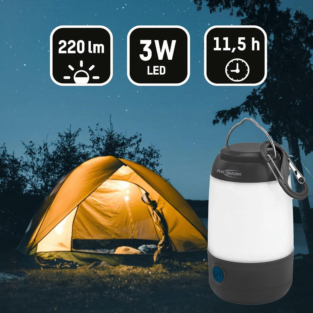Ansmann Mini LED Licht dimmbar mit Buegel & Haken 3 Modi inkl. 3x AAA Schwarz