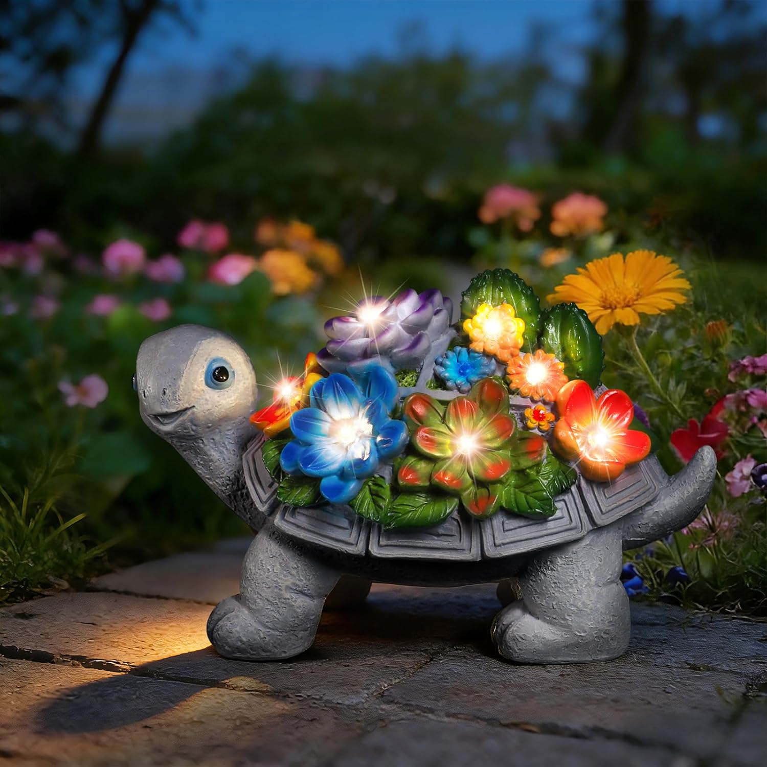 Linkax Solar Gartendekoration Schildkroete mit 7 LED Licht fuer Balkon Garten