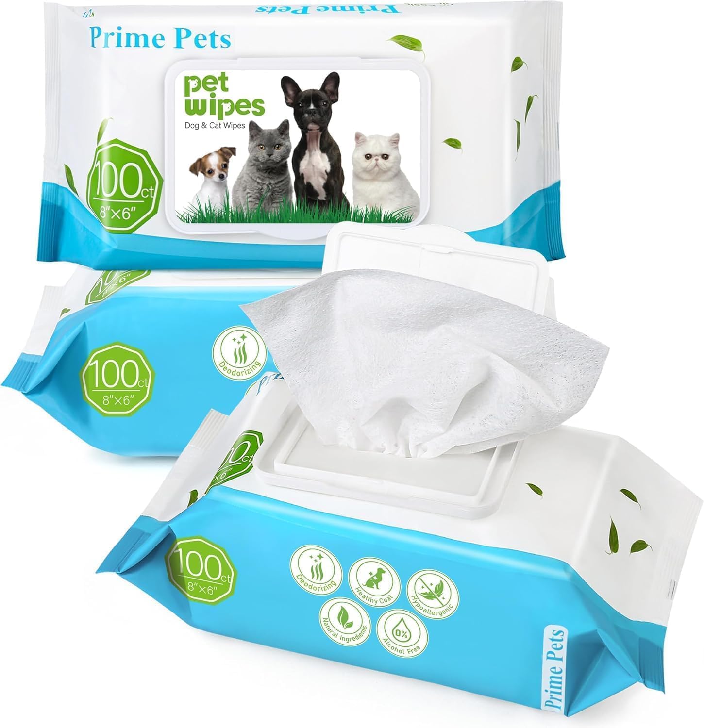 PrimePets Feuchttuecher fuer Hund und Katze 3x100 Stueck unparfuemiert