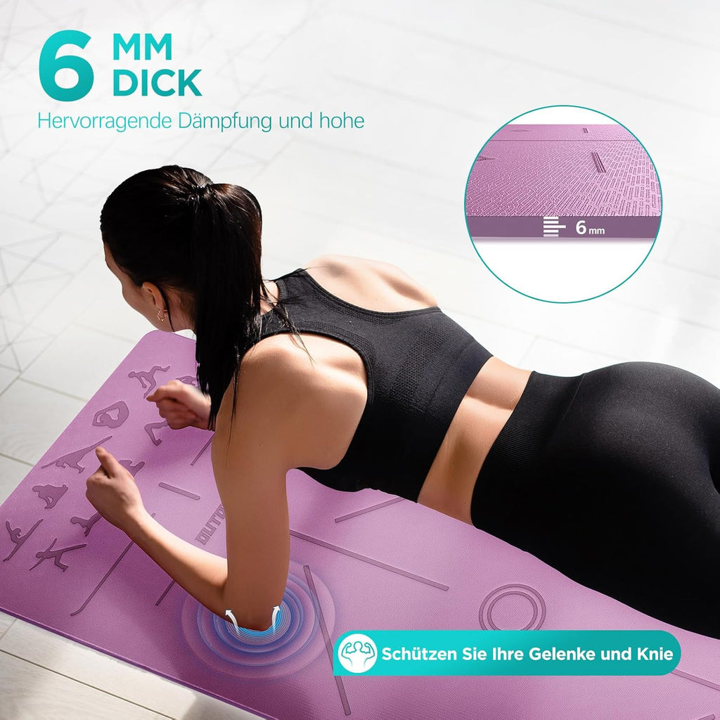 Yogamatte TPE 6 mm 183x61 cm rutschfest Fitnessmatte 181cm-183cm