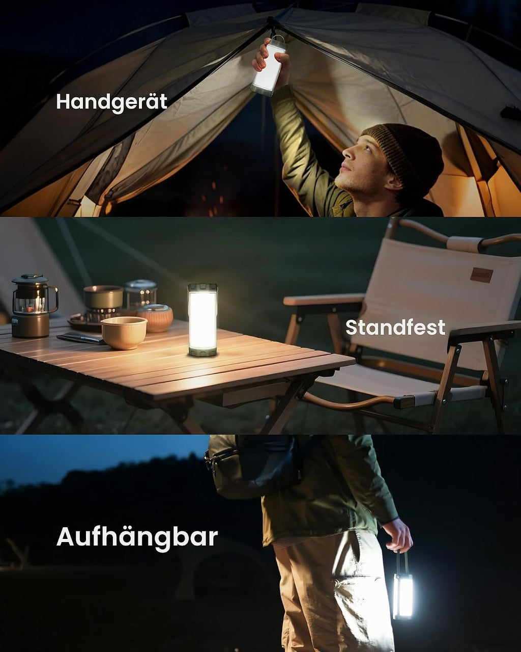 Glocusent Campinglampe 5000mAh mit 5 Helligkeitsstufen, SOS, IP68, 80 Std