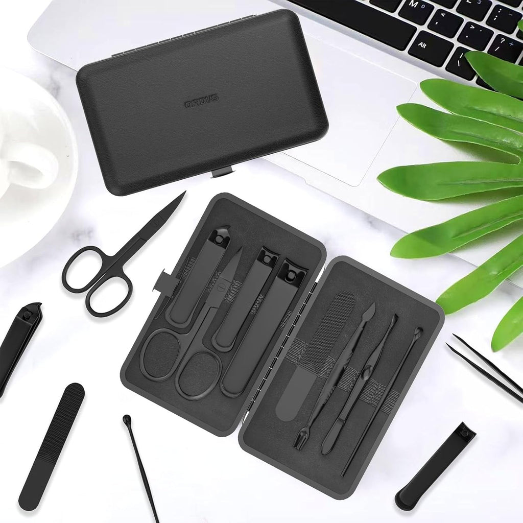 Herren Manikuere Set 8-teilig Edelstahl Reiseset Nagelknipser Pinzette