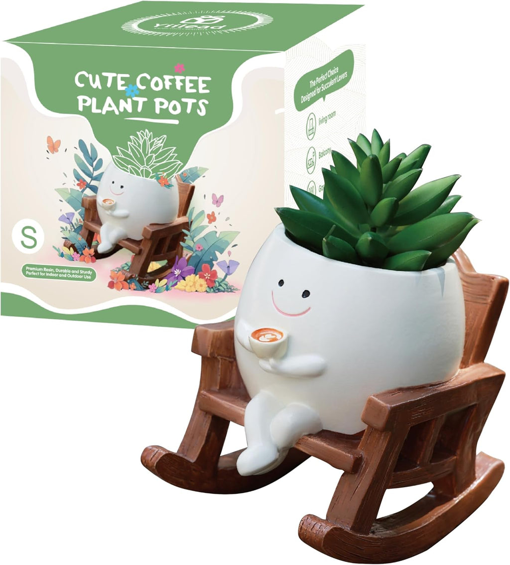 Blumentopf Smiley mit Abflussloch fuer Sukkulenten drinnen und draussen, Kaffee