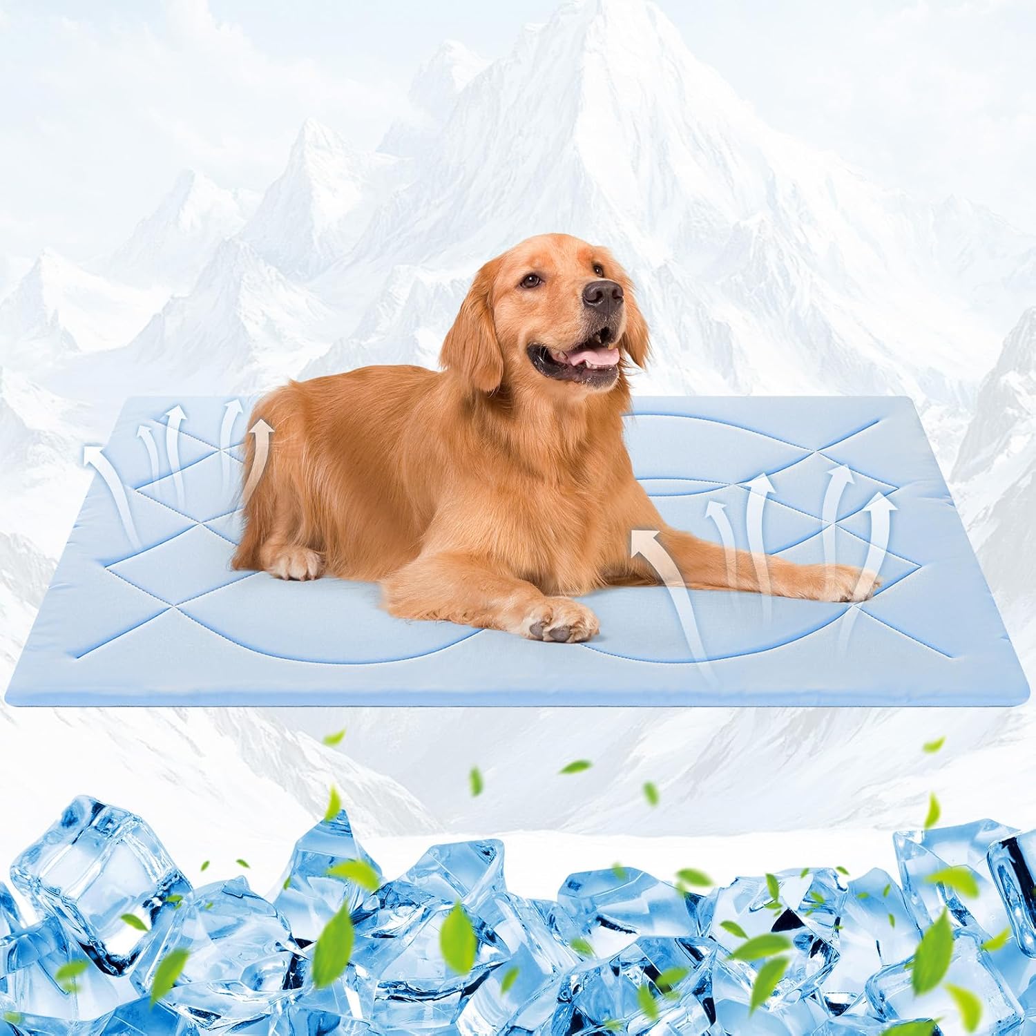 Hundekühlmatte 71×122 cm L wendbar kühl & warm ohne Gel Blau Grau 2cm
