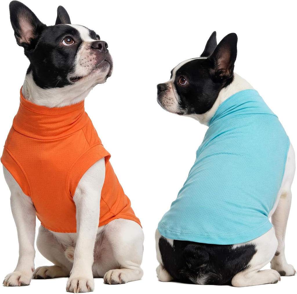 Hundekuehlweste 2er-Pack Orange Blau mit Stehkragen und dehnbarem Bauchgurt