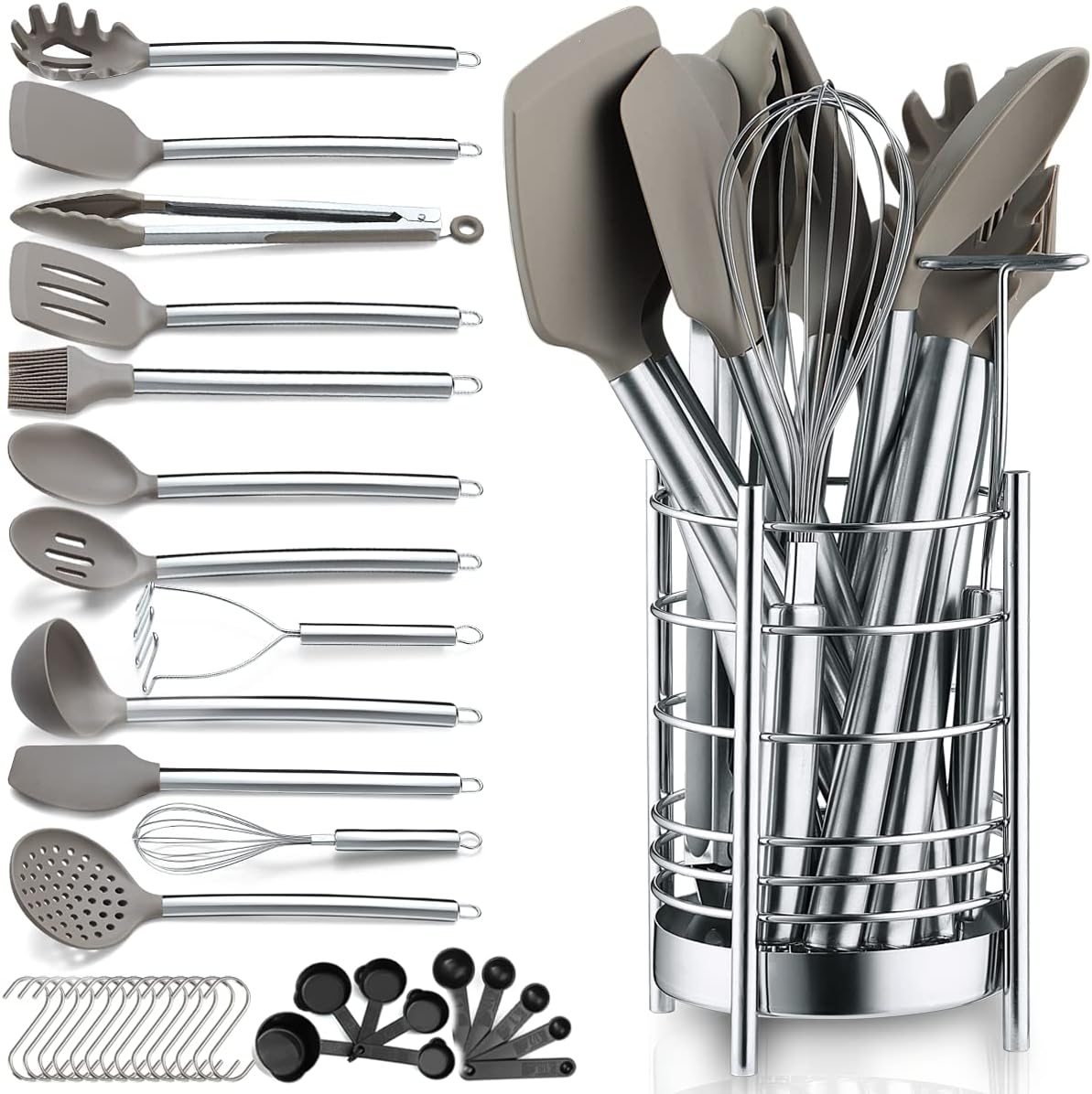 38-teiliges Silikon Kuechenutensilien Set mit Halter Kochbesteck