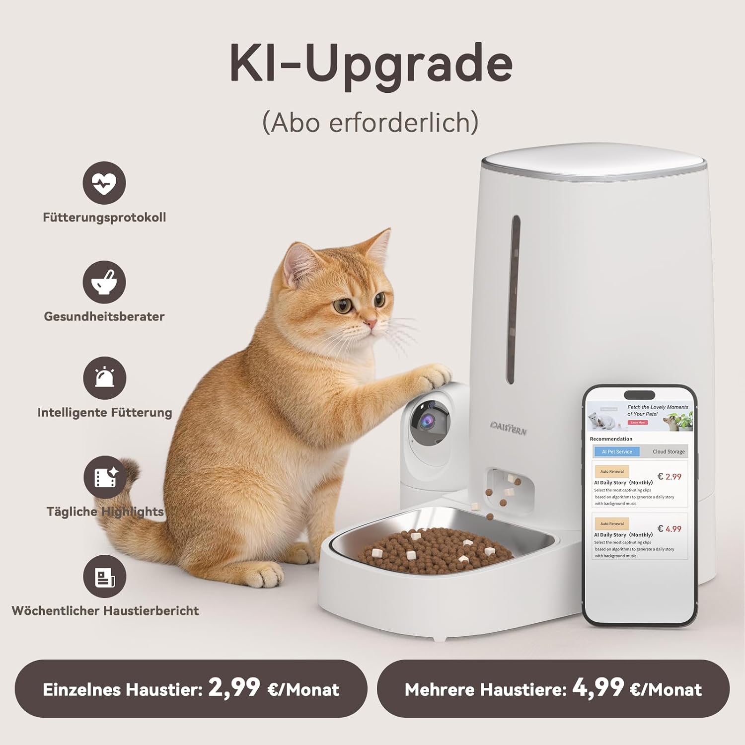 Futterautomat fuer Katze und Hund 4L mit 1080P Kamera Nachtsicht und WLAN