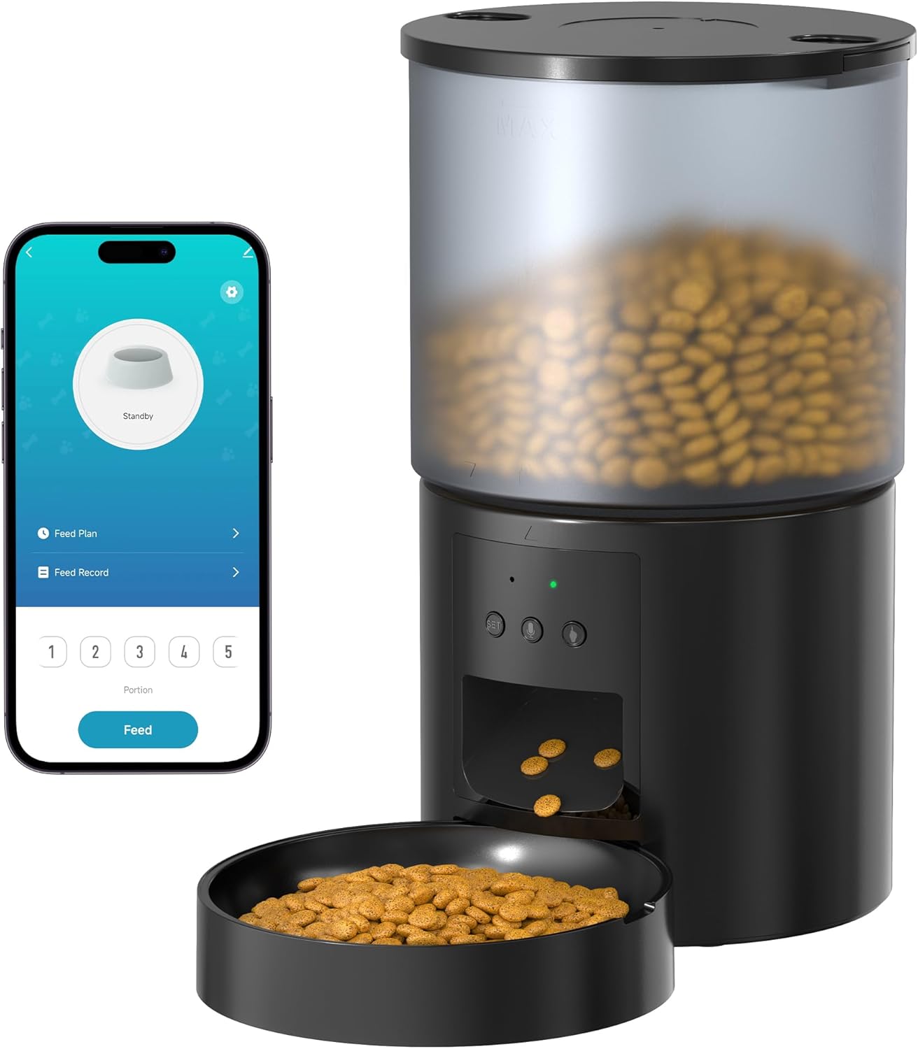 Futterautomat mit WLAN App-Steuerung, Timer, Schwarz