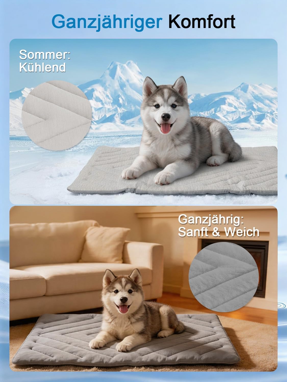 Hundekühlmatte faltbar 2cm selbstkühlend grau X‑groß maschinenwaschbar