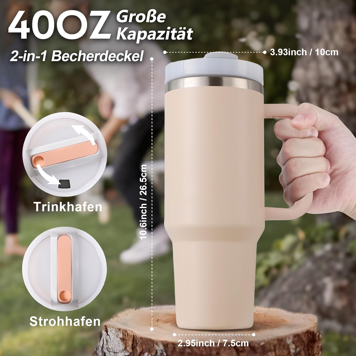 Thermobecher mit Strohhalm und Henkel Sakura Rosa