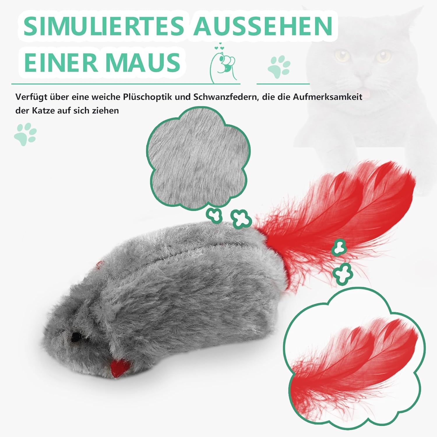 2x Katzenspielzeug Türrahmen Maus mit Feder interaktiv ohne Batterie