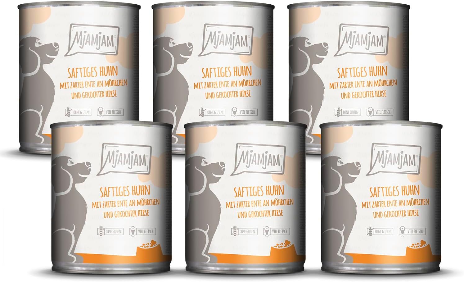 MjAMjAM Nassfutter Hund Huhn & Ente mit Möhren und Hirse 6 x 800 g