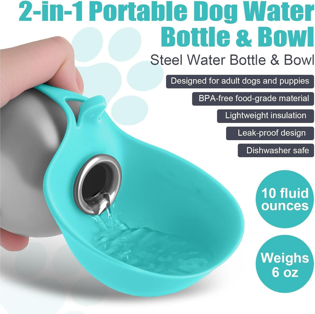Tragbare Hundetrinkflasche 285 ml Edelstahl mit faltbarem Silikonnapf Blau