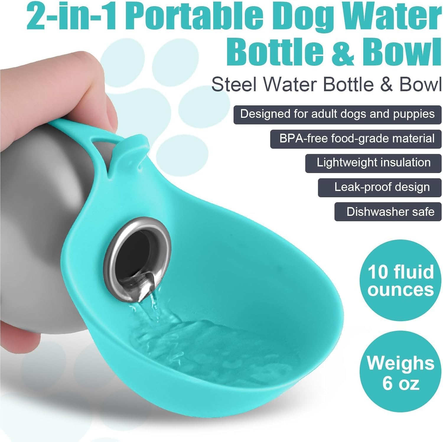 Tragbare Hundetrinkflasche 285 ml Edelstahl mit faltbarem Silikonnapf Blau