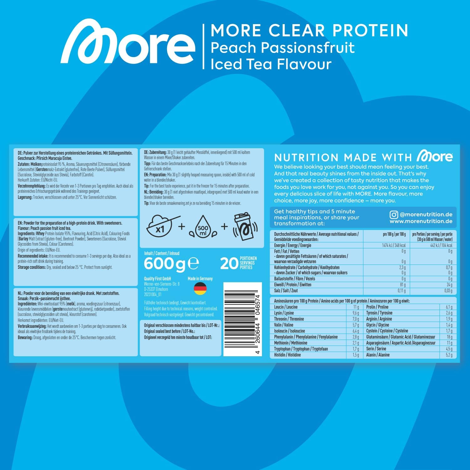 MORE Clear Protein Pfirsich Eistee Protein Drink Whey Isolat versch. Sorte
