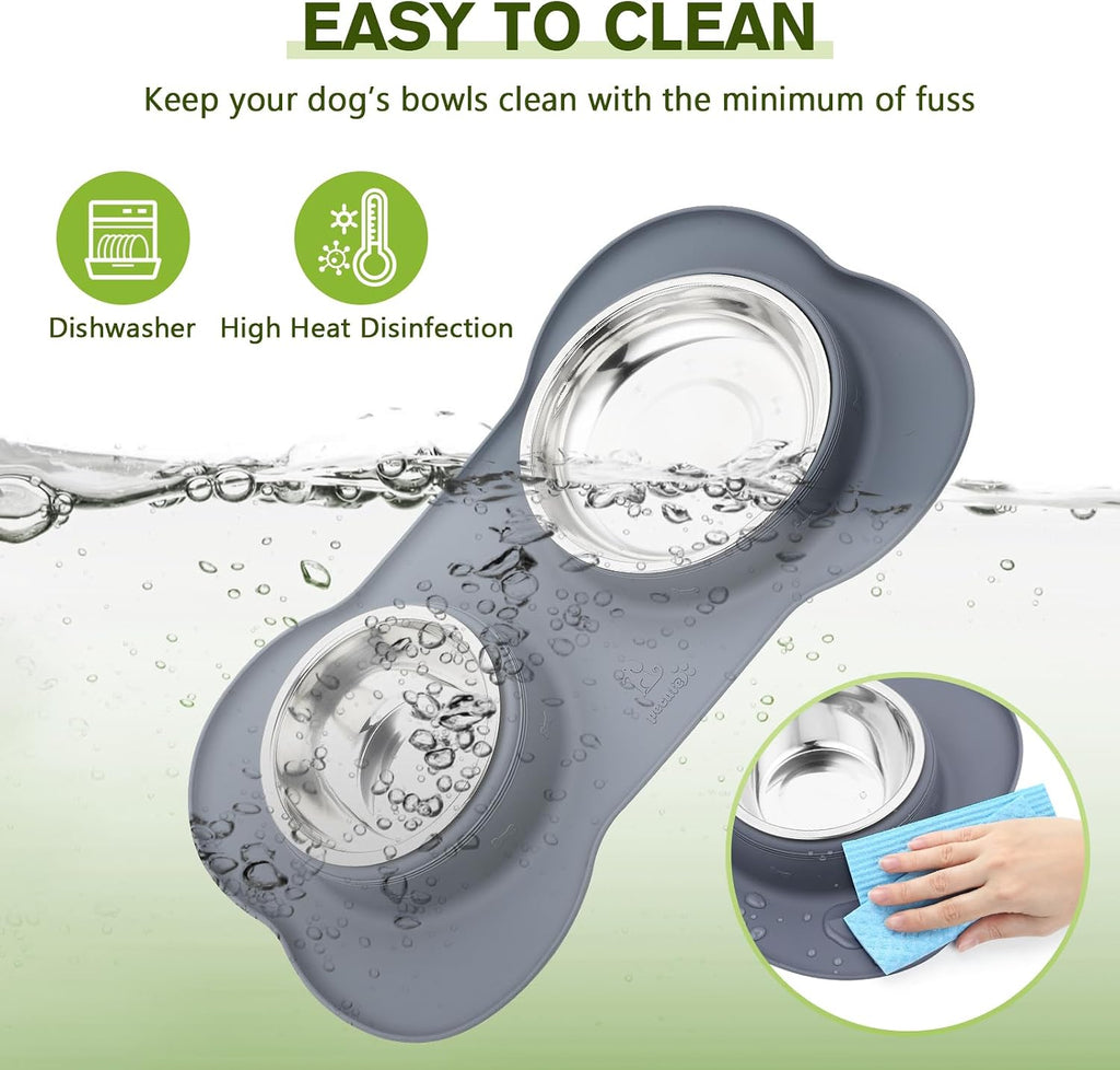 Pecute Futternapf Edelstahl 3-in-1 mit rutschfester Silikonmatte S-L