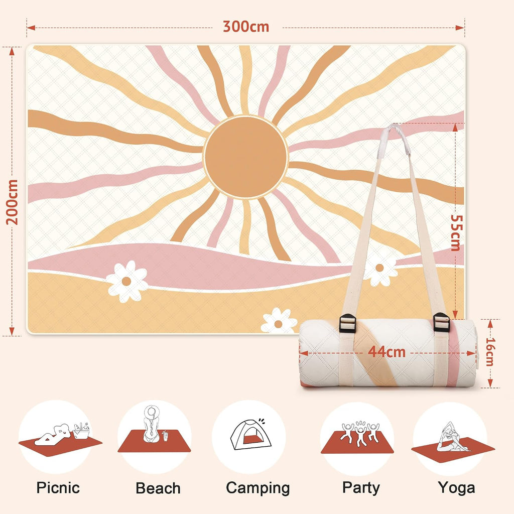 LARUTAN Strand- und Picknickdecke 200 x 200 cm wasserdicht mit Tragegurt 200cm-3