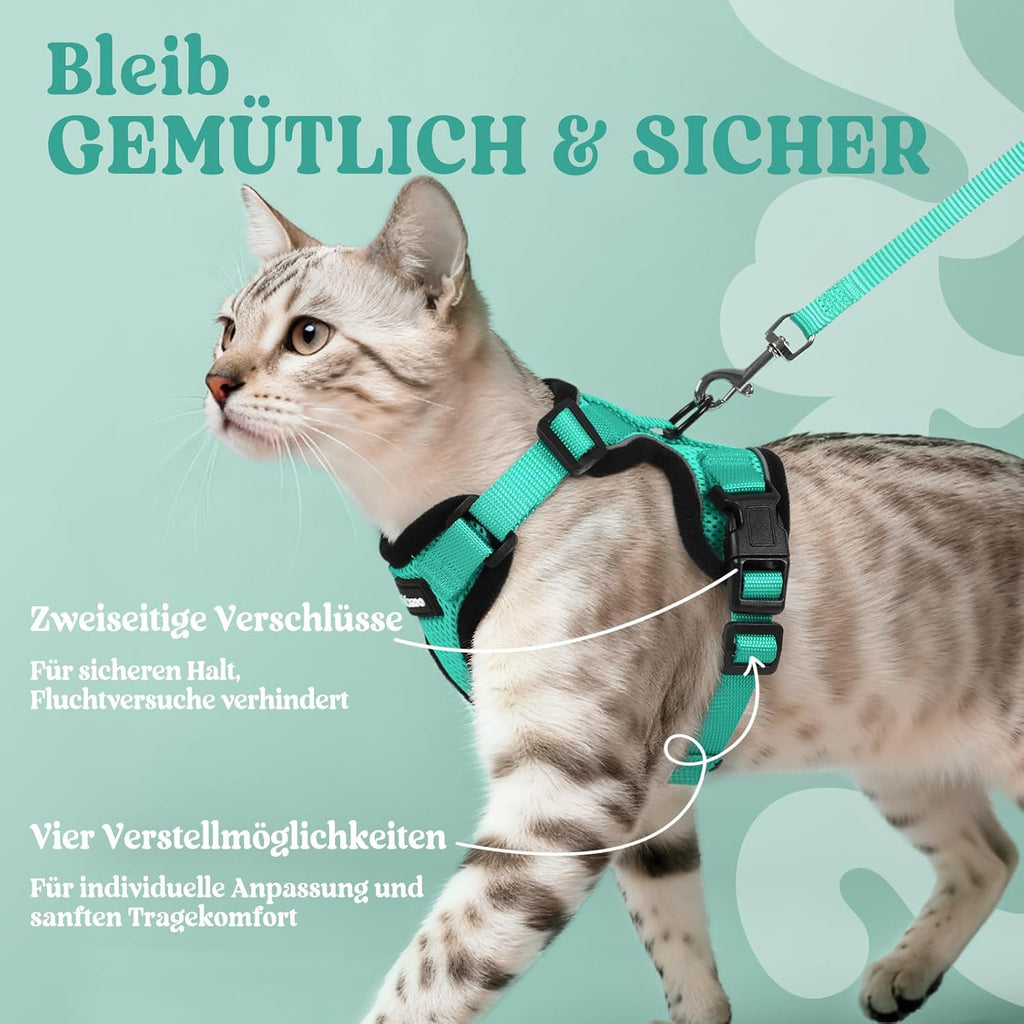 rabbitgoo Katzen Geschirr mit Leine verstellbar reflektierend weich XS Schwarz