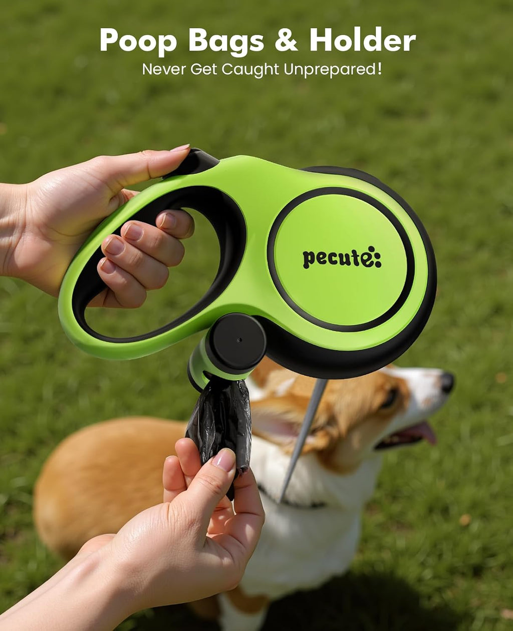 pecute 8 m Roll-Leine reflektierend 360° Anti-Verwicklung mit Kotbeutelhalter