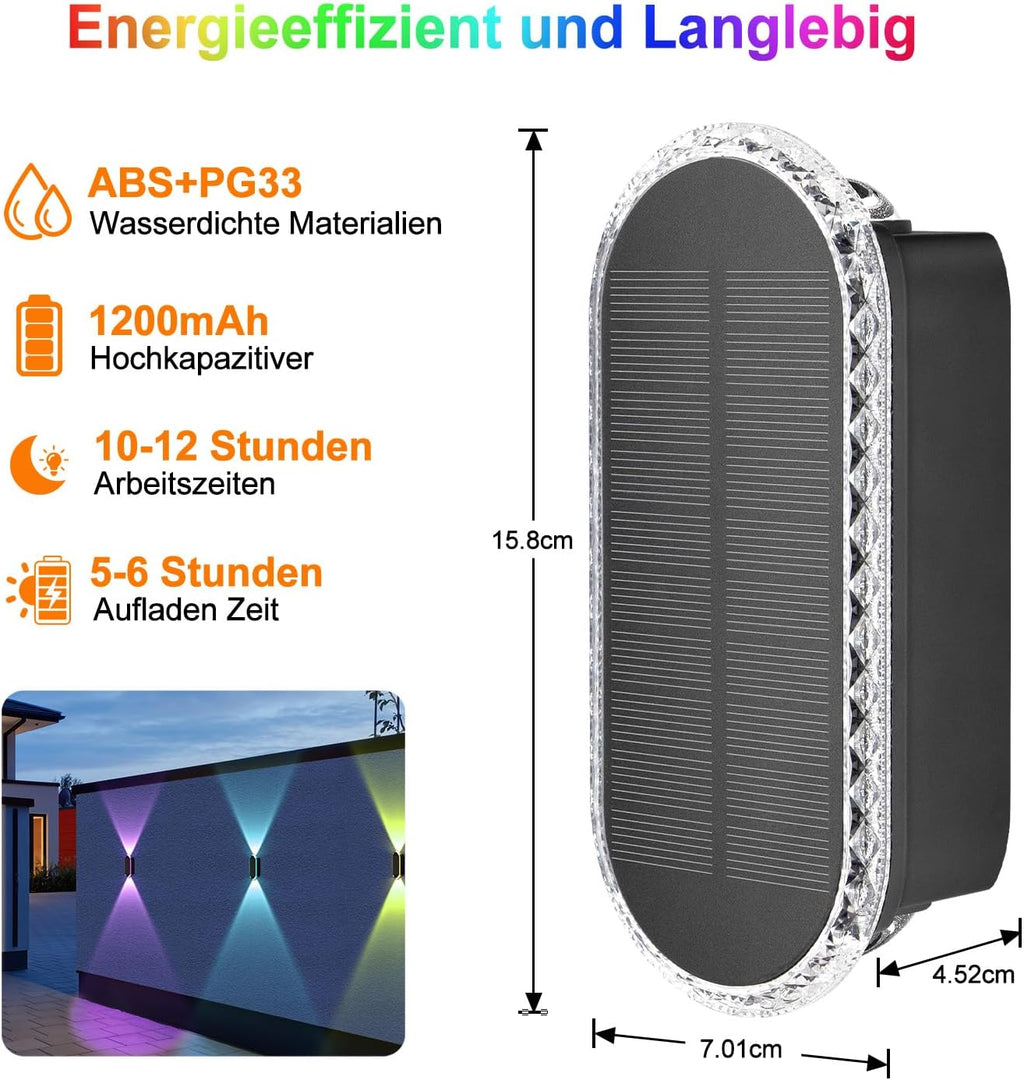 ELLASAY Solar Wandleuchte aussen IP65 Up-and-Down, 3 Lichtfarben, 4er Set