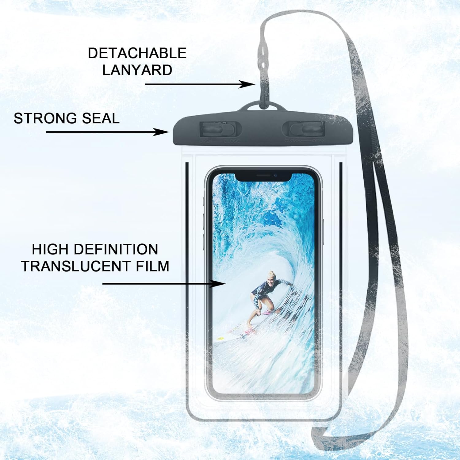 2er Set schwarze wasserdichte Handyhuelle zum Tauchen Schwimmen Beach Outdoor