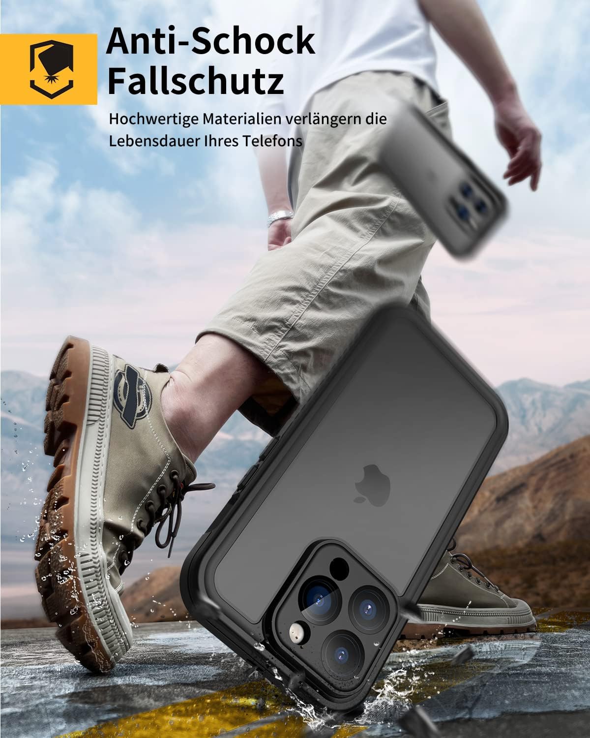 Lanhiem iPhone 15 Huelle IP68 Wasserdicht 360° Ganzkoerper Schutz Stossfest Schwarz