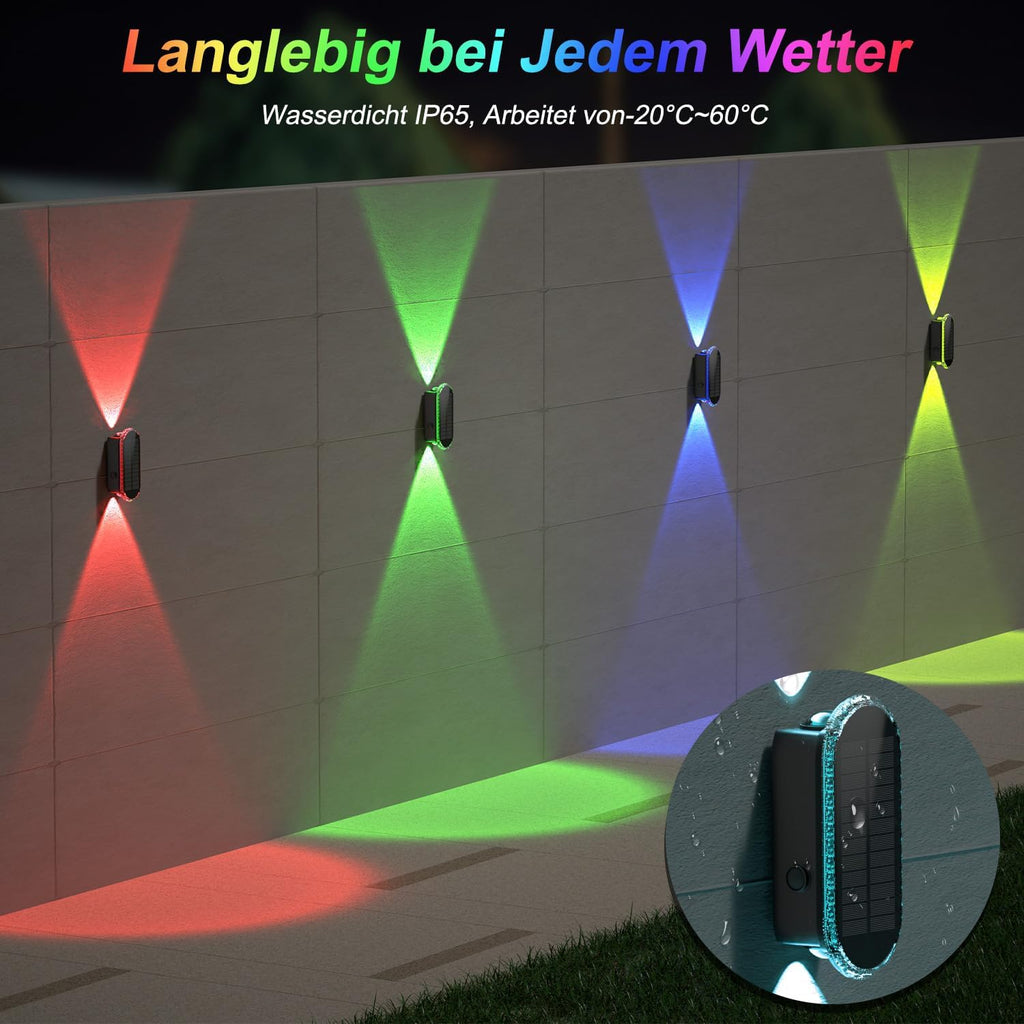 ELLASAY Solar Wandleuchte aussen IP65 Up-and-Down, 3 Lichtfarben, 4er Set