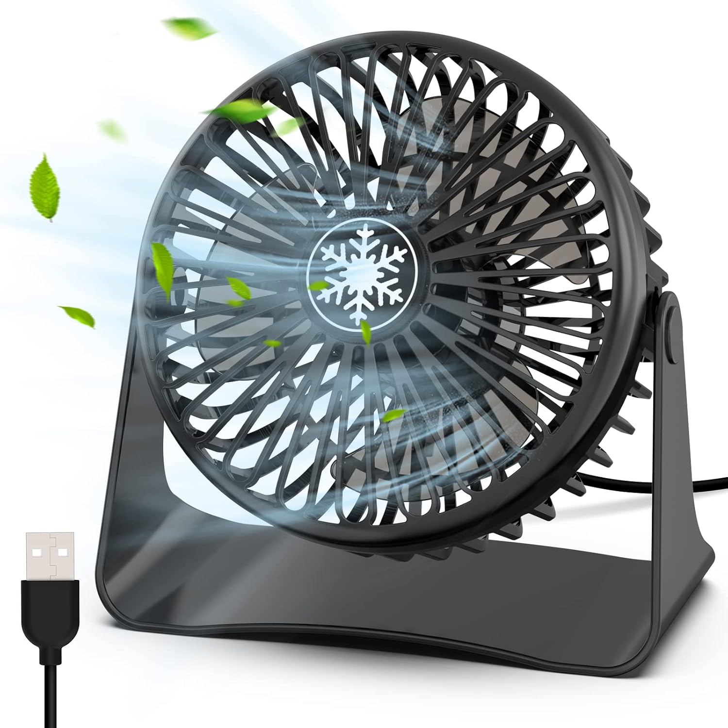JATEKA Mini USB Tischventilator 3 Stufen 360° schwenkbar leise schwarz