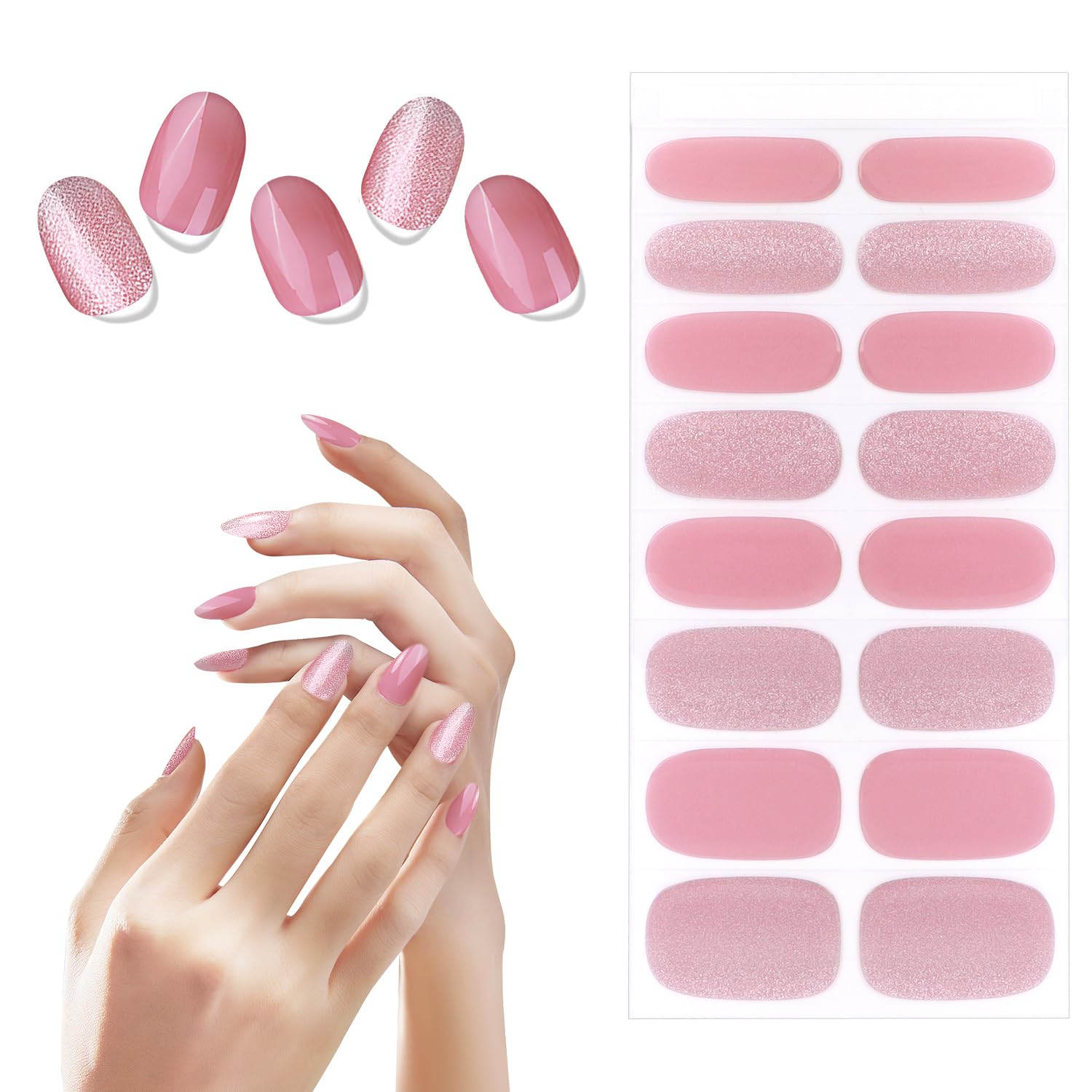 Selbstklebende Gel Nagel Aufkleber hellrosa glaenzend Nail Art Zubehoer
