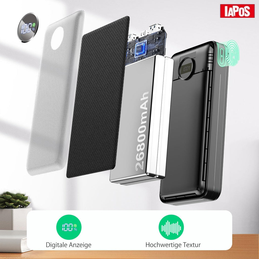 Powerbank 26800 mAh USB-C PD 3.0 QC 4.0 22,5 W Schnellladung schwarz