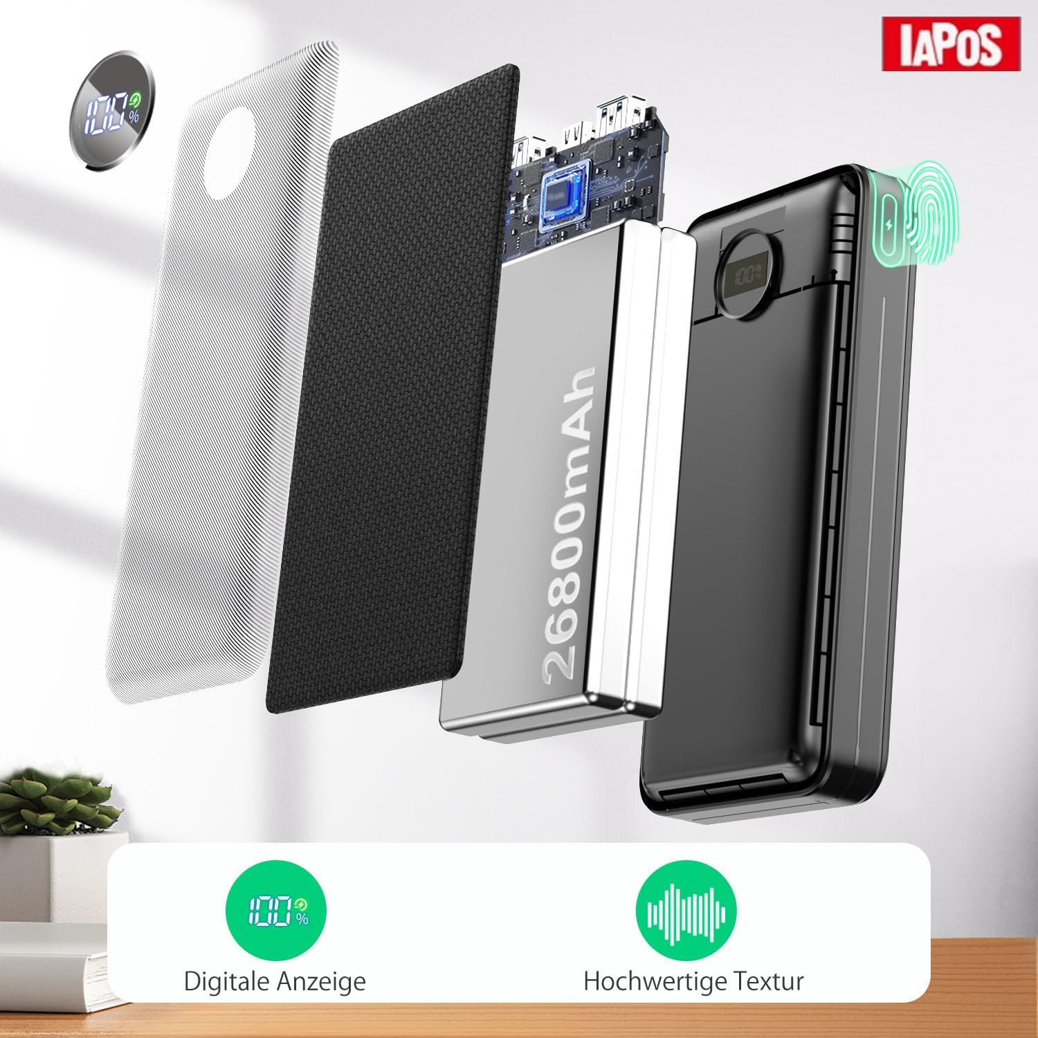 Powerbank 26800 mAh USB-C PD 3.0 QC 4.0 22,5 W Schnellladung schwarz