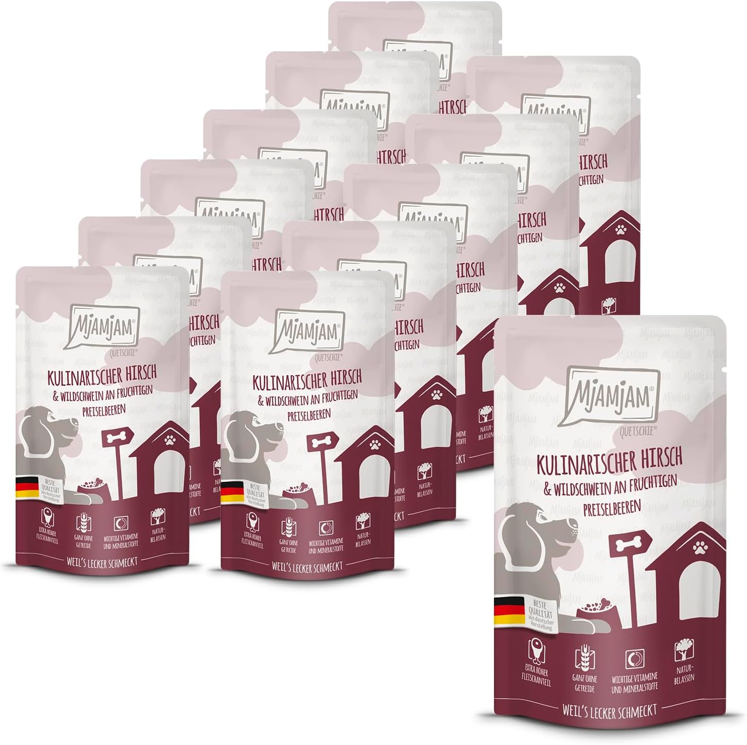 MjAMjAM Nassfutter Hund Quetschie Hirsch & Wildschwein 125 g