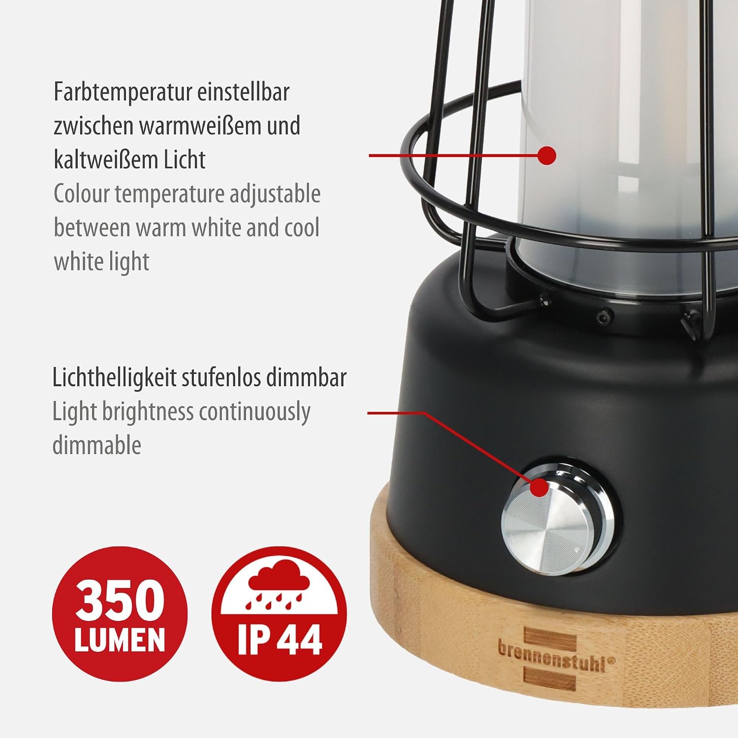 Brennenstuhl LED Akku Campinglampe CAL 1 AC 350 lm, dimmbar, USB-C, IP44