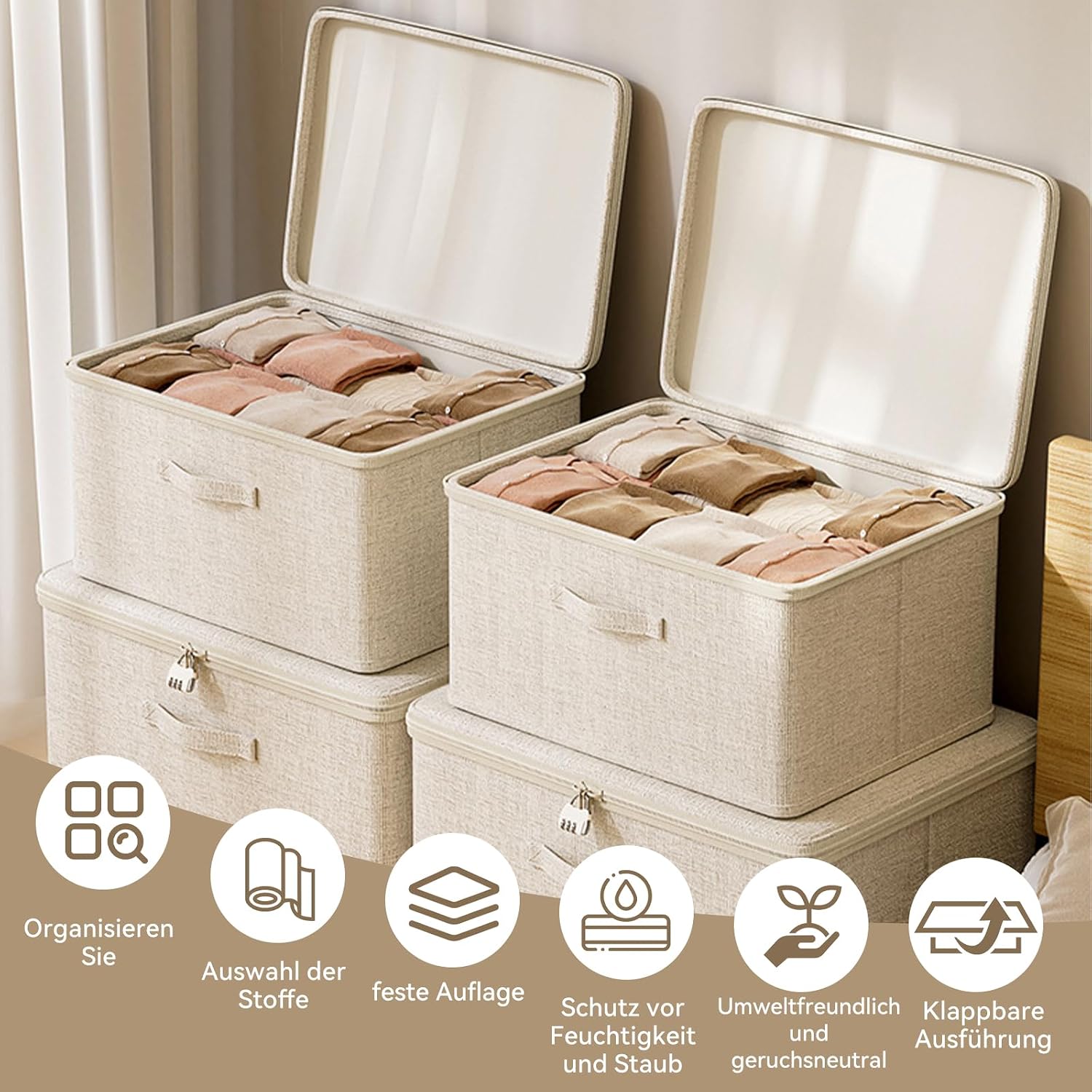 Aufbewahrungsbox faltbar Baumwolle Leinen abschließbar 30x20x14cm 14cm-26cm