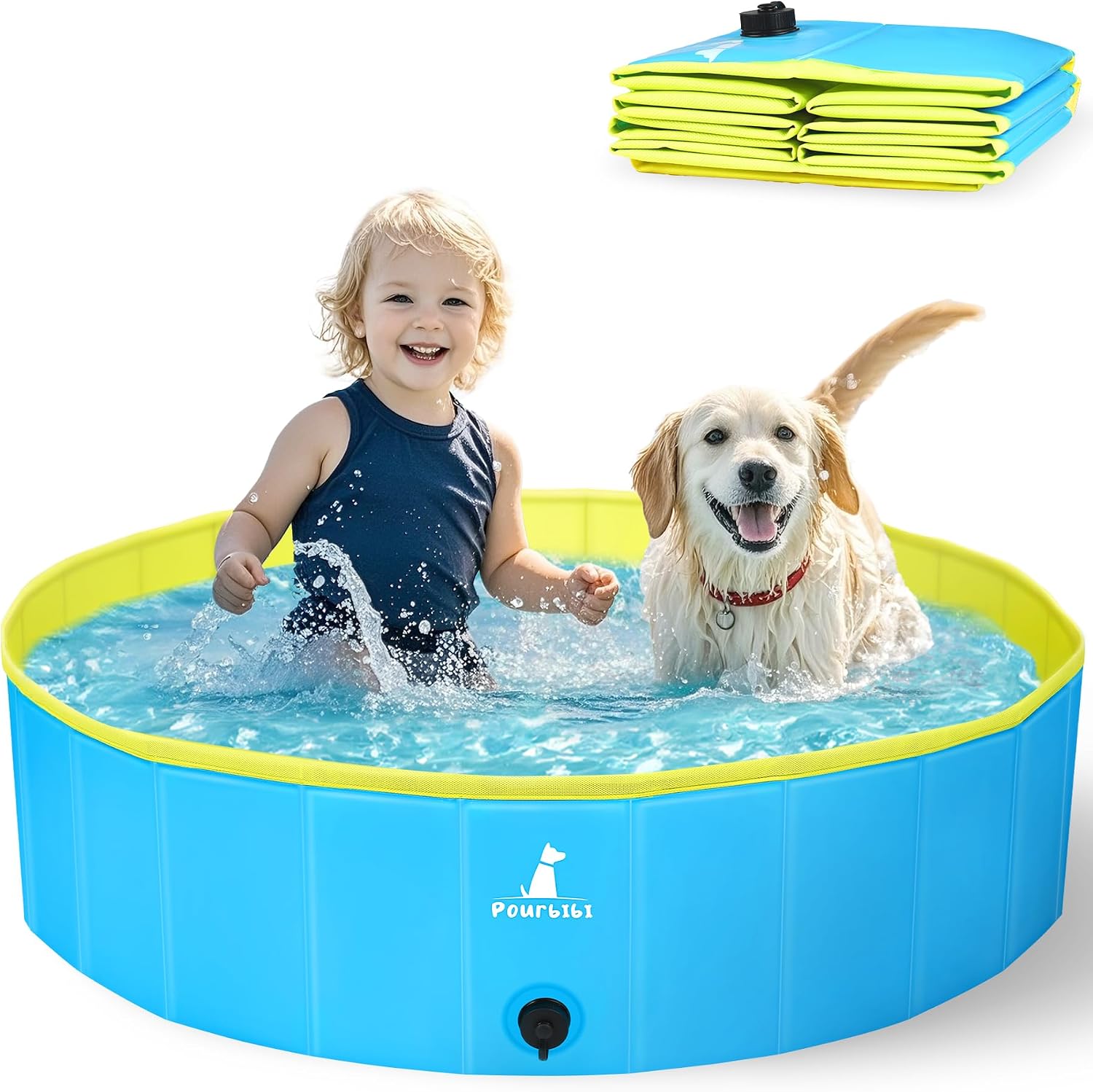 Pourbibi Hundepool 120 x 30 cm faltbares Planschbecken rutschfest fuer grosse Hund