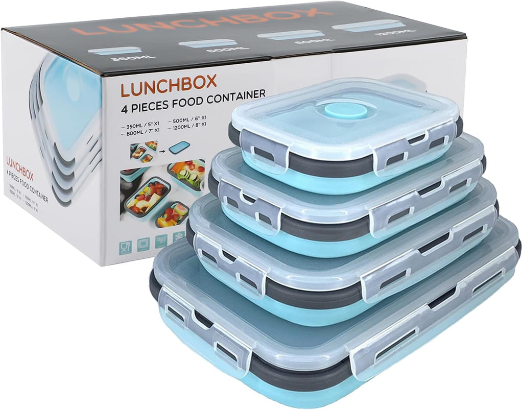 Silikon Aufbewahrungsbox klappbar mit Deckel 4er Set Blau Grau