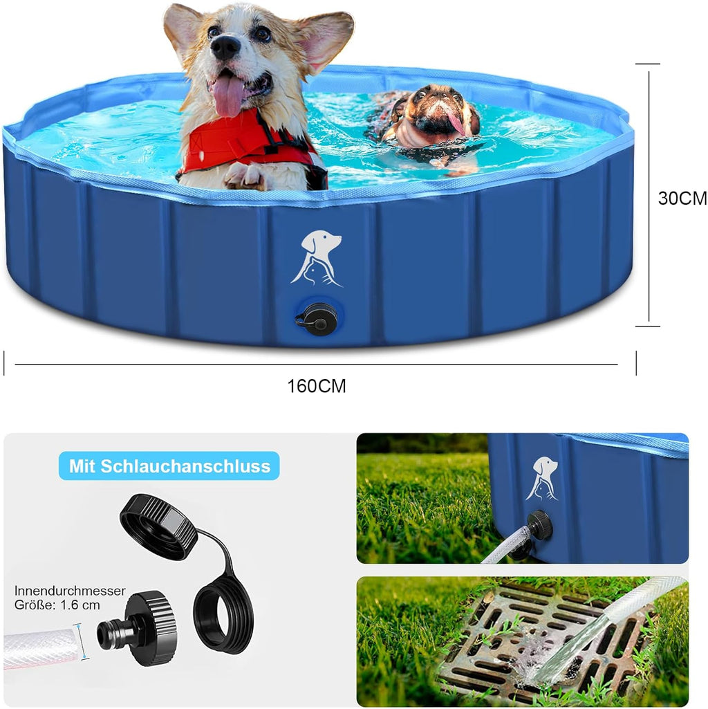 Fwiull Hundepool faltbar 120x30 cm - rutschfester Hundebadewanne Pool blau 80cm