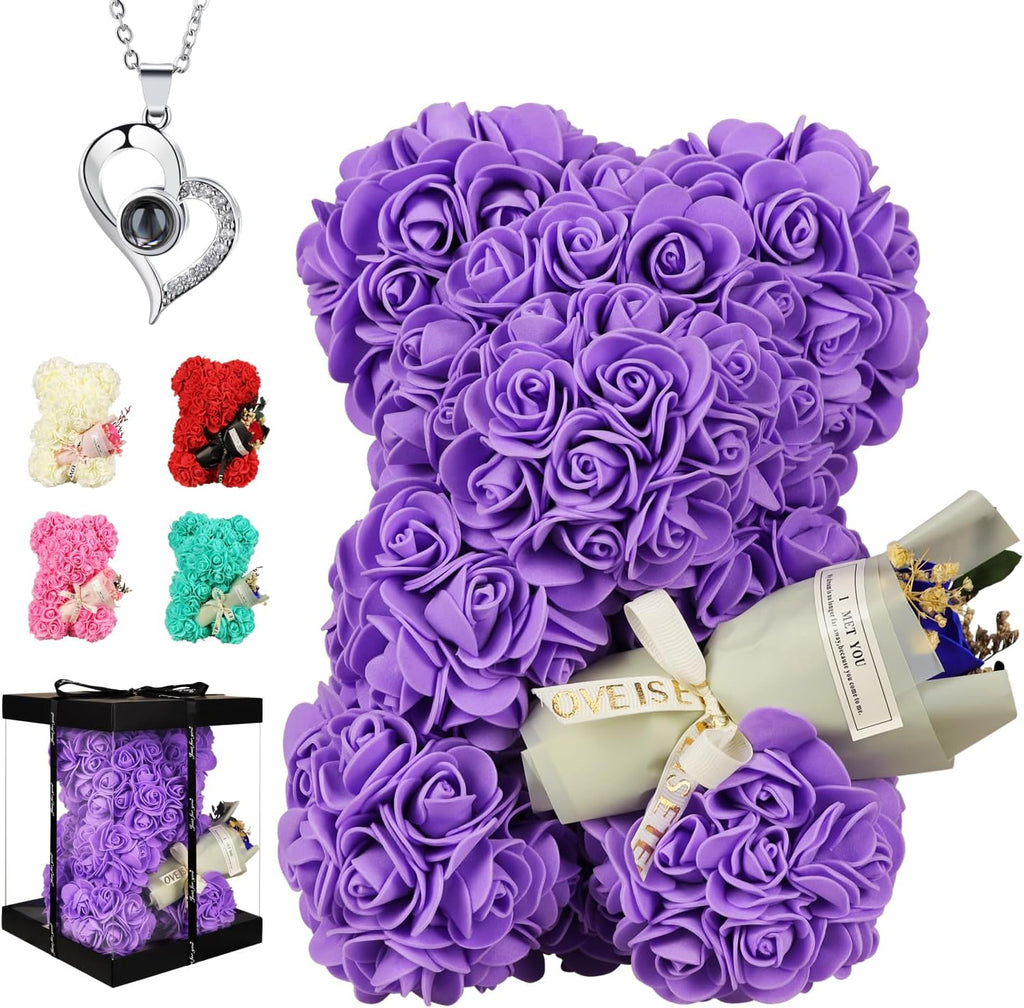 Rosenbaer Teddybaer mit Rosenblueten blau Geschenk fuer Frauen